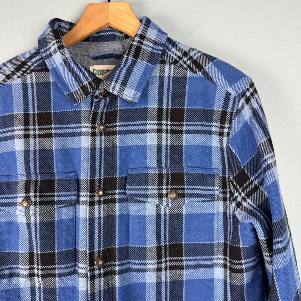 Wellen Men's‎ Medium Blue Plaid Sherpa Lined Flannel Heavy Shirt Jacket Shacket
